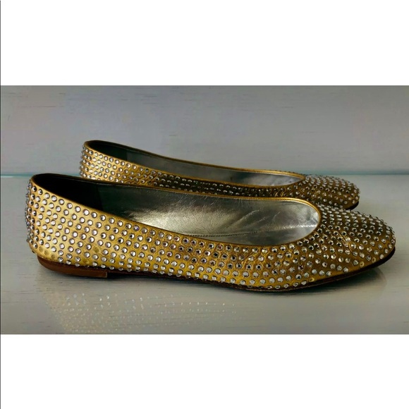 GUISEPPE ZANOTTI Gold flats w/ Swarovski Crystals - Picture 3 of 4